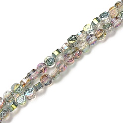 Зеленое Покрытие Гальванизируйте прозрачное стекло бисер нитей, с половиным покрытием, плоско-круглые с розой , зеленый покрытием, 6x4 мм, отверстие : 0.8 мм, около 110 шт / нитка, 25.98 дюйм (66 см)