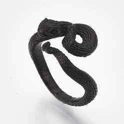Black Electrophoresis Alloy Cuff Finger Rings, Snake, Black, US Size 8 1/2(18.5mm)