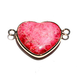 Ярко-Розовый Окрашенные натуральные императорские яшмы звенья соединительные подвески, сердечные ссылки, платина, ярко-розовый, 33x21 мм