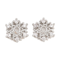 Платина Рождественские латунные бусины из прозрачного кубического циркония, без кадмия и без свинца, стойки покрытие, долговечный, снежинка, платина, 8x7x2 мм, отверстие : 1.2 мм