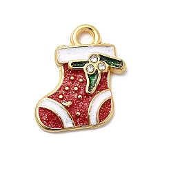 Christmas Socking 304 из нержавеющей стали горный хрусталь подвески, Эмаль стиле, ионное покрытие (ip), реальный 18 k позолоченный, рождественские носки, 17x15x2.5 мм, отверстие : 2 мм