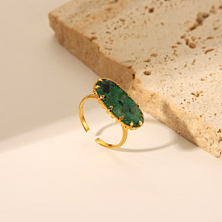 Золотой Овальные кольца из синтетической бирюзы, манжеты из нержавеющей стали, золотые, внутренний диаметр: 17 мм