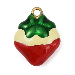 (123L) Белый крем непрозрачный блеск Латунь эмаль подвески, клубничное очарование, без свинца и без кадмия, долговечный, стойки покрытие, реальный 18 k позолоченный, огнеупорный кирпич, 19x15x7.5 мм, отверстие : 1.8 мм