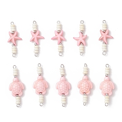 Нержавеющая Сталь Цвет 10 шт. 2 стили окрашенные синтетические бирюзовые морские звезды черепахи рондель бусины соединительные подвески, с 304 двойными петлями из нержавеющей стали, розовые, цвет нержавеющей стали, 34.5~40x14~14.5x5~7 мм, отверстие : 1.8~2 мм, 5 шт / стиль