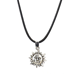 Солнце Серебра антиквариата сплава кулон ожерелья, со шнуром, солнце, 17.72 дюйм (45 см)