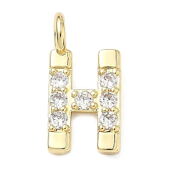 Letter H Латунные микропаве прозрачные подвески с фианитом, без кадмия и без свинца, долговечный, стойки покрытие, реальный 18 k позолоченный, Письмо ч, 18x9x2.5 мм, отверстие : 2.5 мм