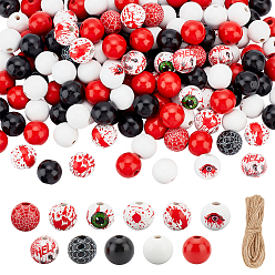 (52) Непрозрачная лаванда Набор для самостоятельного изготовления подвесного украшения на Хэллоуин, включая джутовый шнур, натуральная древесина круглая с бусинками в виде глаз и паутины, разноцветные, 198 шт / комплект