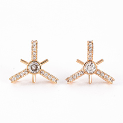Real 18K Gold Plated Brass Micro Pave Clear Cubic Zirconia Stud Earrings Findings, for Half Drilled Bead, Nickel Free, Knot, Real 18K Gold Plated, 13.5x15.5mm, Pin: 0.8mm, Pin: 1mm(for Half Drilled Bead)
