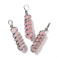 Розовый Кварц Натуральный розовый кварц большие остроконечные подвески, экологически чистая медная проволока, обернутая, платина, без кадмия и без свинца, пуля, 54.5x14x13.5 мм, отверстие : 8 мм