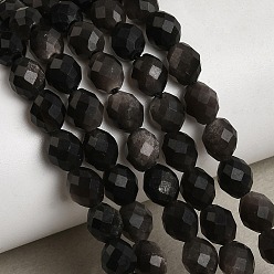 Silver Sheen Obsidian Натуральный серебристый блеск нитей обсидиана, граненые, рис, 6~6.5x5~6 мм, отверстие : 1.2 мм, около 58~62 шт / нитка, 14.57''~14.76'' (37~37.5 см)