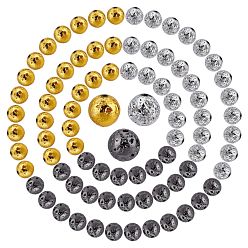 Couleur Mélangete 90pcs 3 brins de perles de pierre de lave naturelle électrolytique de couleurs, ronde, couleur mixte, 8~9mm, Trou: 1.2mm, 30 pcs / couleur
