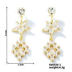 Золотой Милые серьги-гвоздики с полыми цветками и стразами, золотые, 41x13 мм