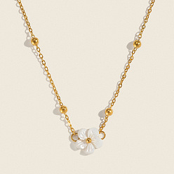 Настоящее золото 18K Минималистичный кулон в виде цветка из натуральной белой ракушки 304 цепочка из нержавеющей стали для женщин, реальный 18 k позолоченный, 16.73 дюйм (42.5 см)