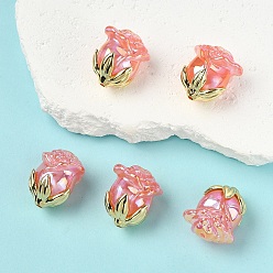 Pink 5прозрачные акриловые бусины с УФ-покрытием, радужный, роза, с позолоченной сплавочной фурнитурой, розовые, 23x20.5x16 мм, отверстие : 1.6 мм