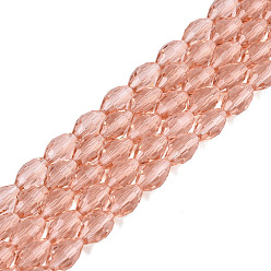 Dark Salmon Transparent Glass Beads Strands, Rice, Faceted, Dark Salmon, 8~9x5~6mm, Hole: 0.9~1mm, about 67~68pcs/strand, 22.83~23.62 inch(58~60cm)