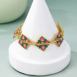 Rhombus Браслеты-цепочки из латуни и эмали для женщин, золотые, ромб, 8-5/8 дюйм (22 см)