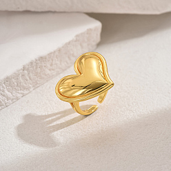 Сердце Латунные манжеты открытые кольца для женщин, реальный 18 k позолоченный, сердце, внутренний диаметр: 16мм~19мм