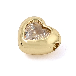 Transparent Messing pflastern Zirkonia Perlen, Herz, Gestell, langlebig überzogen, Bleifrei und cadmium frei, echt 18 k vergoldet, Transparent, 8.5x9.5x5 mm, Bohrung: 1.6 mm