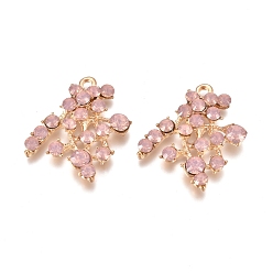 Light Rose Alloy Pendant, with Rhinestone
, Leaf, Light Golden, Light Rose, 31.5x29x5mm, Hole: 2.4mm