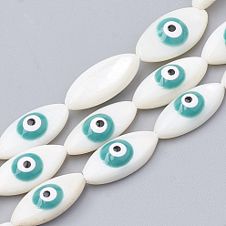 Dark Cyan Freshwater Shell Beads, with Evil Eye, Horse Eye, Dark Cyan, 17x7.5x5mm, Hole: 1mm