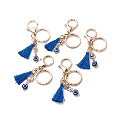 Dark Blue Lucky Blue Tassel Polyester Keychain, Evil Eye with Hamsa Hand/Hand of Miriam Keychain, Dark Blue, 9.35~95.5cm
