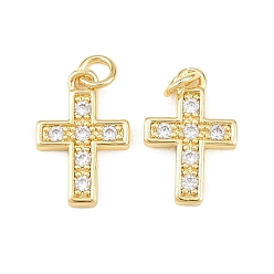 Настоящее золото 18K Латунные микро проложить кубического циркония подвески, крест прелести, долговечный, стойки покрытие, без свинца и без кадмия, с целью перехода в кольце, реальный 18 k позолоченный, 15.5x10.5x2 мм, отверстие : 3 мм