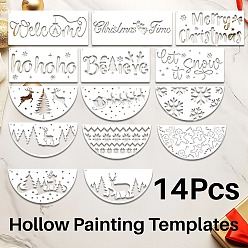 Белый 12шт. трафареты для рисования рождественских слов для животных, с железными кольцами, белые, 150x301~302x0.3 мм, отверстие : 5 мм