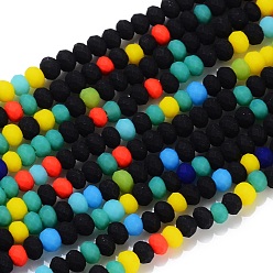 Colorful Faceted Glass Beads Strands, Frosted, Rondelle, Colorful, 2.5~3.2x1.8~2.6mm, Hole: 0.8mm, about 185~186pcs/Strand, 15.55~15.75 inch(39.5~40cm)