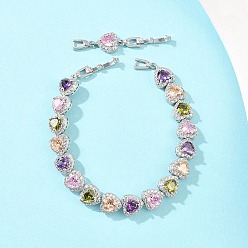 Разноцветный Теннисные браслеты из платиновой латуни с микропаве из кубических цирконий, браслеты для женщин, сердце, с группы часы застежками, долговечный, красочный, 8-7/8 дюйм (22.5 см)