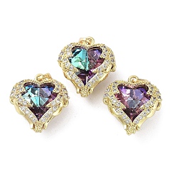 Средняя Орхидея Покрытие стойки настоящее 18k позолоченное латунное микро-паве подвески из кубического циркония, сердце прелести, долговечный, без кадмия и без свинца, средне орхидеи, 17x15.5x8.5 мм, отверстие : 2.5x4 мм