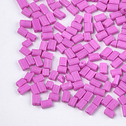 Orchid Baking Paint Glass Flat Beads, Rectangle, Orchid, 4~7x3~4x2.5mm, Hole: 0.8mm, about 2500pcs/bag
