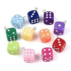 (52) Непрозрачная лаванда 6 подвески из непрозрачного акрила с гранями, с эмалью и железом, игральная кость, разноцветные, 23x18.5x18.5 мм, отверстие : 2 мм