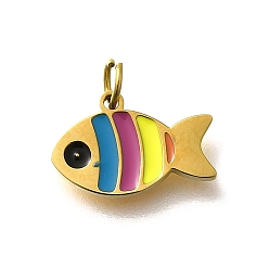 Fish 304 из нержавеющей стали шармы эмали, с целью перехода в кольце, реальный 18 k позолоченный, ионное покрытие (ip), рыба, 8x12.5x1.5 мм, отверстие : 2.5 мм