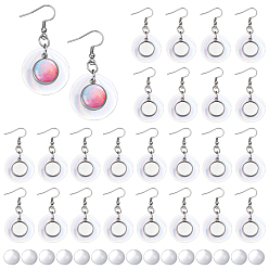 Нержавеющая Сталь Цвет Серьги-подвески из натуральной ракушки капиз, с 304 нержавеющей сталью и плоским круглым подносом и прозрачными стеклянными кабошонами, цвет нержавеющей стали, 64 мм