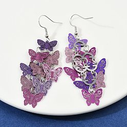 Темная Орхидея 430 серьги-бабочки из нержавеющей стали с подвесками, с железными крюками серьги, платина, темные орхидеи, 71 мм