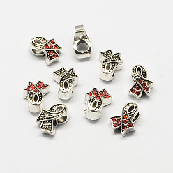 Светло-сиамский Осознание ленты сплава горный хрусталь большое отверстие европейские шарики, античное серебро, Light Siam, 13x11x7.5 мм, отверстие : 5 мм