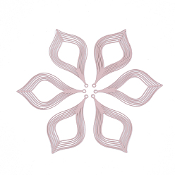 Pink 430 из нержавеющей стали филигранные подвески, окрашеные, гравированные металлические украшения, лист, розовые, 39x22x0.5 мм, отверстие : 1.2 мм