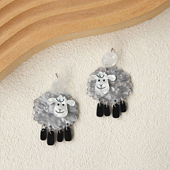 Светло-серый Акриловые болтаться серьги стержня, овца, платина, светло-серый, 60x40 мм