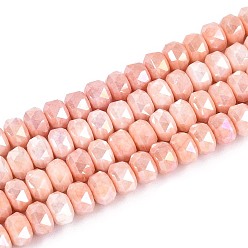 Легкий Лосось Антикоррозийные гальванические стеклянные бусины, имитация драгоценных камней, рондель, с покрытием AB цвета, граненые, два тона, светлый померанцевый, 6x4 мм, отверстие : 1~1.2 мм, около 91~92 шт / нитка, 14.96~15.16 дюйм (38~38.5 см)