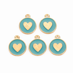 Темный Голубой Подвески из эмали и сплава, без кадмия и без свинца, золотой свет, плоско-круглые с сердцем, темные голубые, 16x13x2 мм, отверстие : 1.6 мм
