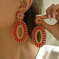 Красный 201 Длинные винтажные серьги-гвоздики в форме овала из нержавеющей стали в стиле бохо, золотые, красные, 92x45 мм