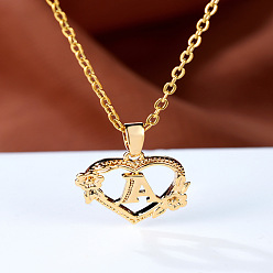 Letter A Цепочка из латуни с подвеской в виде сердца в форме розы и буквы, золотые, буква a, 17.72 дюйм (45 см)