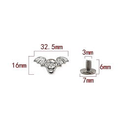 Platinum Zinc Alloy Decorative Buttons, Skull, Platinum, 1.6x3.25cm