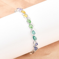 Разноцветный Теннисные браслеты из платиновой латуни с микропаве из кубических цирконий, браслеты для женщин, овальные, со стеклом и застежками для часового ремешка, долговечный, красочный, 8-5/8x1/4 дюйм (22x0.65 см)