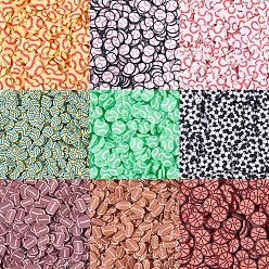 (52) Непрозрачная лаванда 90 шт 9 стили ручной работы из полимерной глины бусины, плоские круглые с рисунком, разноцветные, 5~8x0.5~0.7 мм, 10 g / style