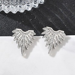 Платина Серьги-гвоздики из латуни с микропаве из кубического циркония для женщин, вентилятор, стойки покрытие, долговечный, без свинца и без кадмия, платина, 17x17 мм