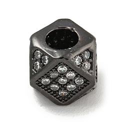 Gunmetal Brass Micro Pave Black/Clear Cubic Zirconia Beads, Polygon, Gunmetal, 7x7x7mm, Hole: 3.5mm