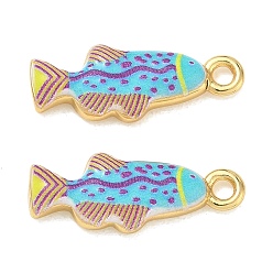 Sky Blue Printed Brass Pendants, Tropical Fish with Polka Dot Charms, Rack Plating, Long-Lasting Plated, Lead Free & Cadmium Free, Real 18K Gold Plated, Sky Blue, 23x8.5x4mm, Hole: 2mm