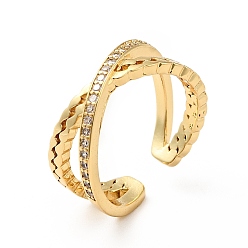 Настоящее золото 18K Кольцо-манжета с прозрачным кубическим цирконием и крест-накрест, украшения из латуни для женщин, реальный 18 k позолоченный, размер США 5 3/4 (16.3 мм)