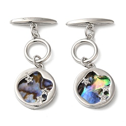 Платина Латунные застежки-кнопки с ракушкой пауа, без кадмия, без никеля и без свинца, звезда, платина, 33~34 мм, Кольцо: 11.5x9.5x1.5 mm, отверстие : 1.2 мм, бар: 17x4x3 mm, отверстие : 1.2 мм, Кулон : 16x14x2 мм, отверстие : 1 мм